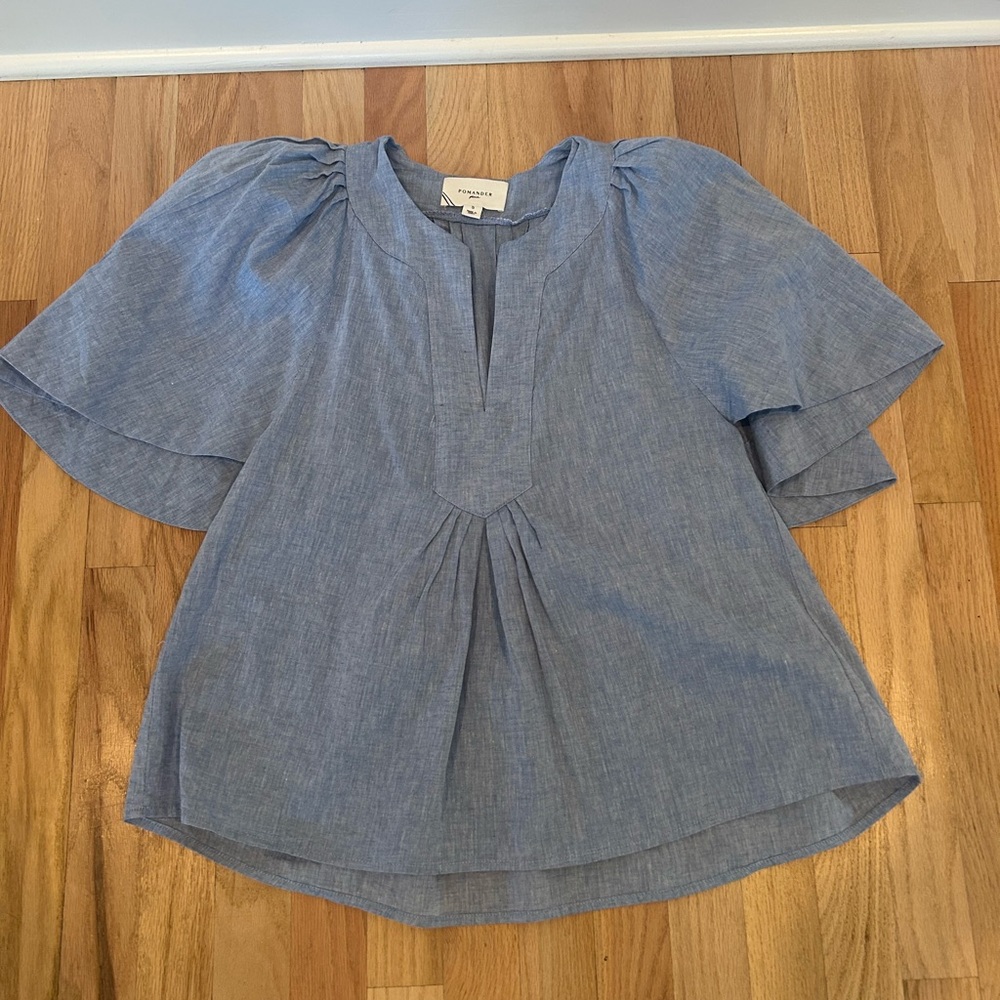 Pomander Place Light Blue Gathered Blouse